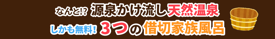 なんと！？源泉かけ流し天然温泉　しかも無料！3つの借切家族風呂