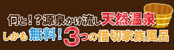 なんと！？源泉かけ流し天然温泉　しかも無料！3つの借切家族風呂