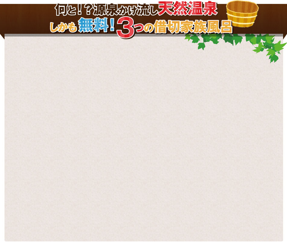 何と!?源泉かけ流し天然温泉 しかも無料!3つの借切家族風呂